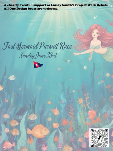 A poster of a mermaid swimming in the waterDescription automatically generated